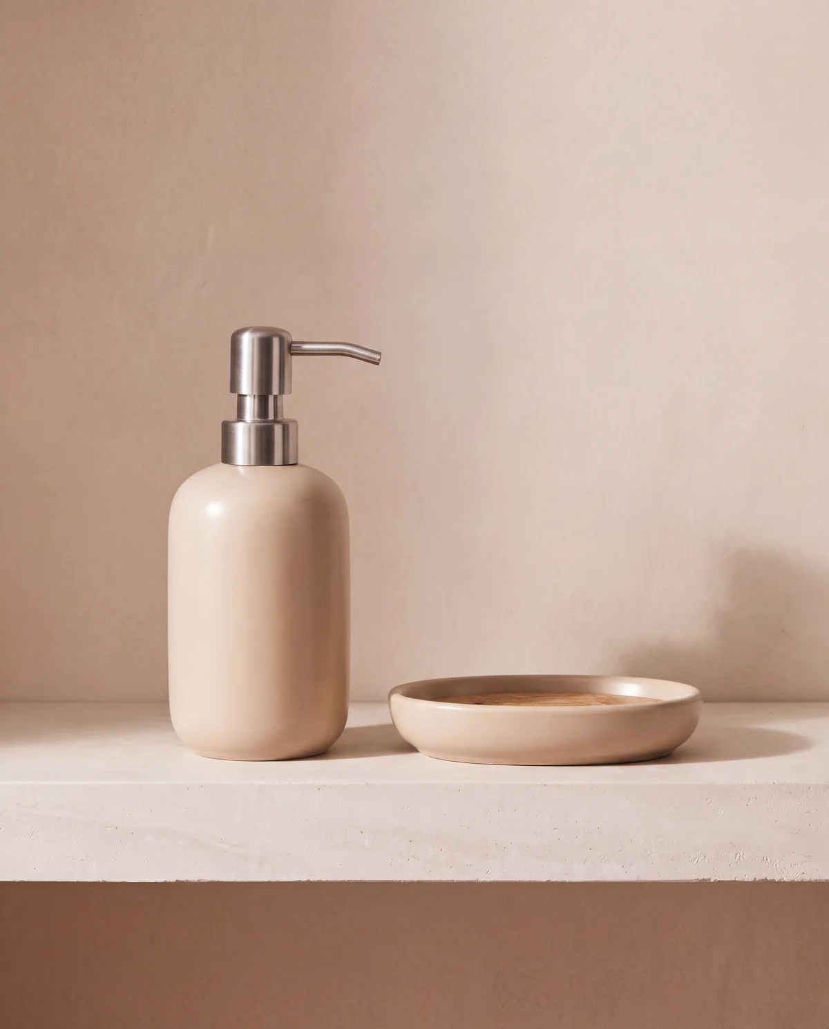 Ceramic Soap Dish and Dispenser Set, 2 pieces